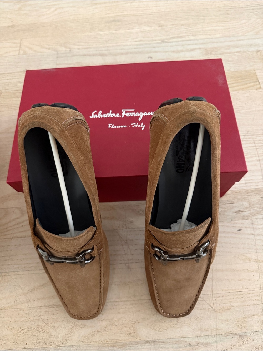 Salvatore Ferragamo Men's Tan Suede Bit Loafers